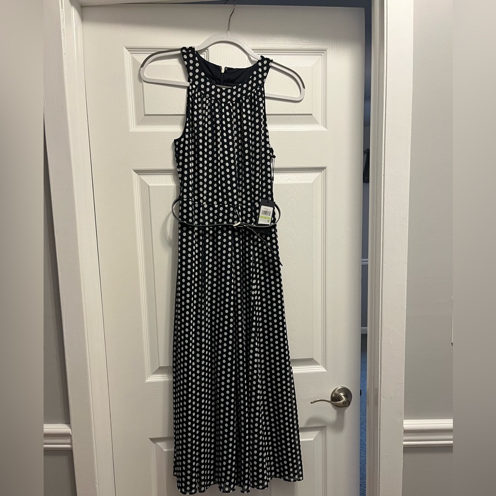 NWT Navy and White Polka Dot Long Midi Dress